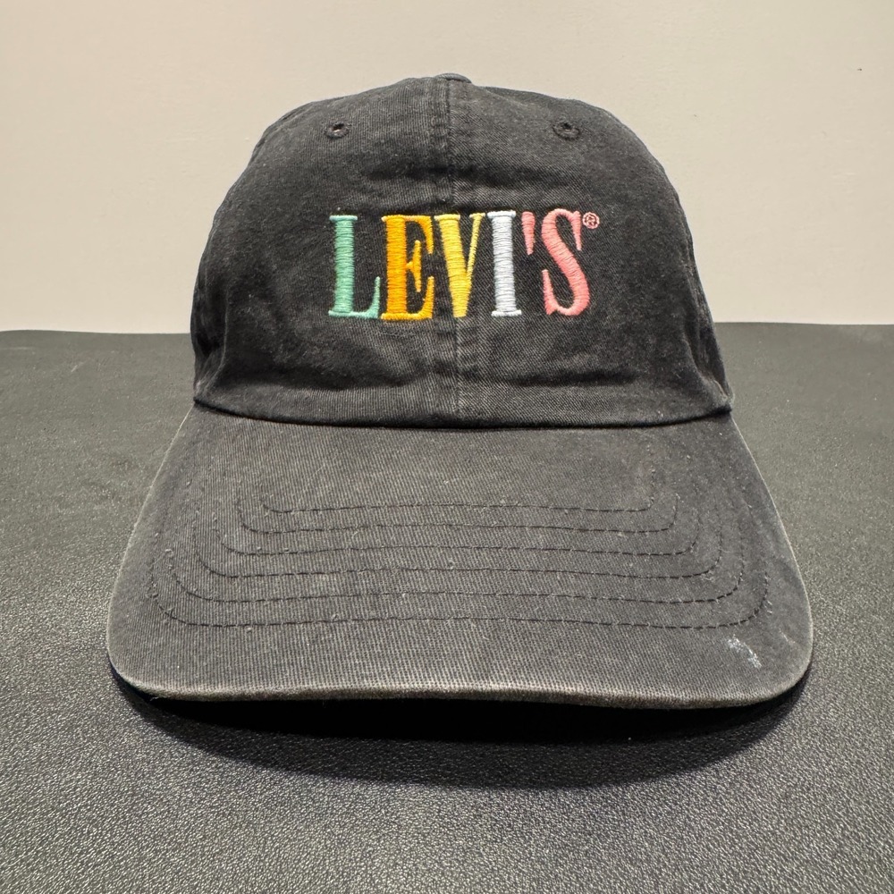 Vintage Levis Hat Cap Black Logo Spellout Snap Back Y2K OSFA Baseball Dad Retro